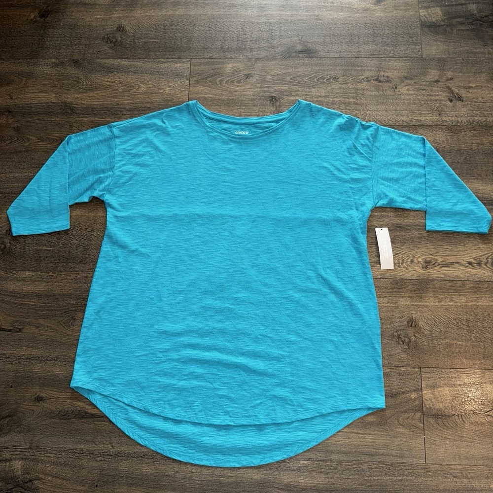 NWT Chico's Women's 2XL Drop Shoulder Shirt Tunic Blue Long Sleeve Workout Yoga